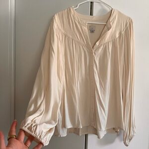 A New Day Cream Relaxed Blouse with Mandarin Collar